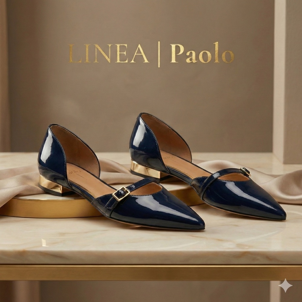Linea Paolo Dean Patent Leather D’Orsay Mary Jane Flats Navy Size 9 - Picture 2 of 4